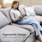 KKL 150" Modular Sectional Sofa, Cloud Sectional Couch U-Shaped with Ottoman, Corduroy Boneless Couch for Living Room Bedroom, Deep-Seat Upholstered Modular Cloud Sofa, No Assembly Required, Grey