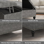 35" Extra Large Storage Ottoman Coffee Table, Tufted Upholstered Coffee Table with Lift Top & Solid Wood Legs,Oversized Storage Ottoman for Living Room, Gray