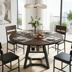 knoworld Round Dining Table for 4-6 with Storage Shelf, Kitchen & Dining Room Circle Pedestal Table, Heavy Duty Metal Frame & Wood Top