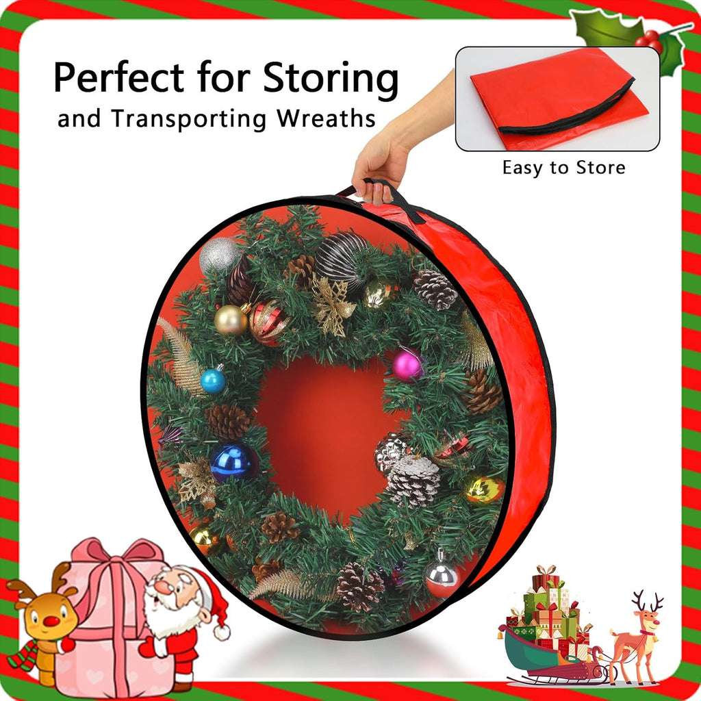 Pwsap 2 Pack Christmas Wreath Storage Container - 30 Inch, Garland Storage, Christmas Large Wreath Storage Container Cover, Durable Tarp Material, Dual Zipper Storage Bag for Xmas Holiday, Red