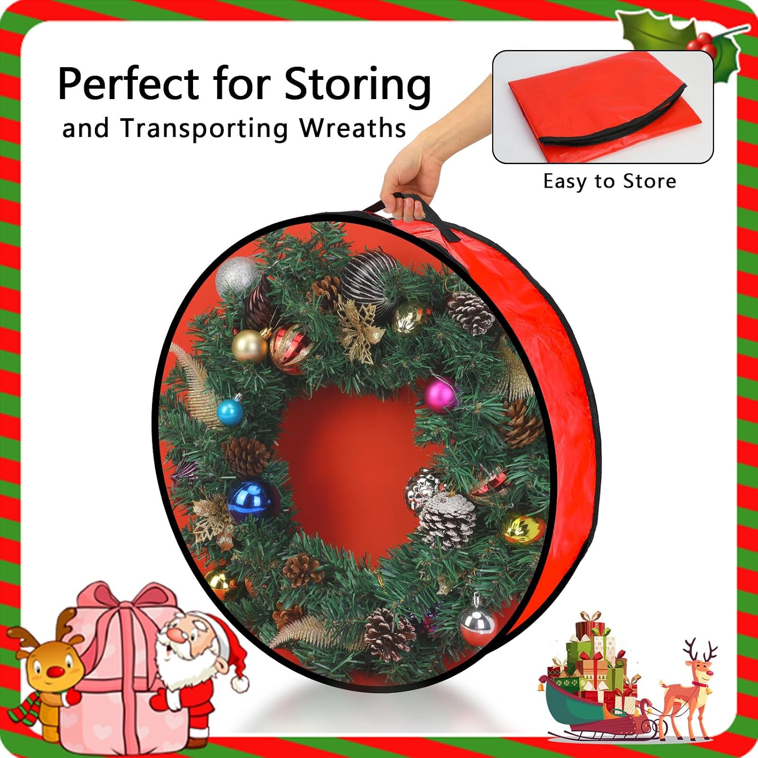 Pwsap 2 Pack Christmas Wreath Storage Container - 30 Inch, Garland Storage, Christmas Large Wreath Storage Container Cover, Durable Tarp Material, Dual Zipper Storage Bag for Xmas Holiday, Red
