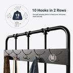 Allewie Coat Rack Shoe Bench, 75" Freestanding Hall Tree, Entryway Bench with Storage Shelves, Upholstered Sponge-Padded Seat, Organized with 5 Hooks, Industrial Furniture, Easy Assembly, Black