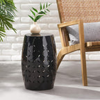 12" Weather Resistant Side Table, End Table with Metal Craft, Accent Table with Cutout Pattern for Indoor Outdoor Living Spaces, Black