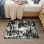 Lansny Abstract Small Area Rug 2x3 Entryway Rugs Washable Door Mat Entrance, Non Slip Kitchen Rugs, Rubber Backed Throw Rug Printed Faux Wool Floor Carpet for Front Door Foyer Entry Sink, Black Grey