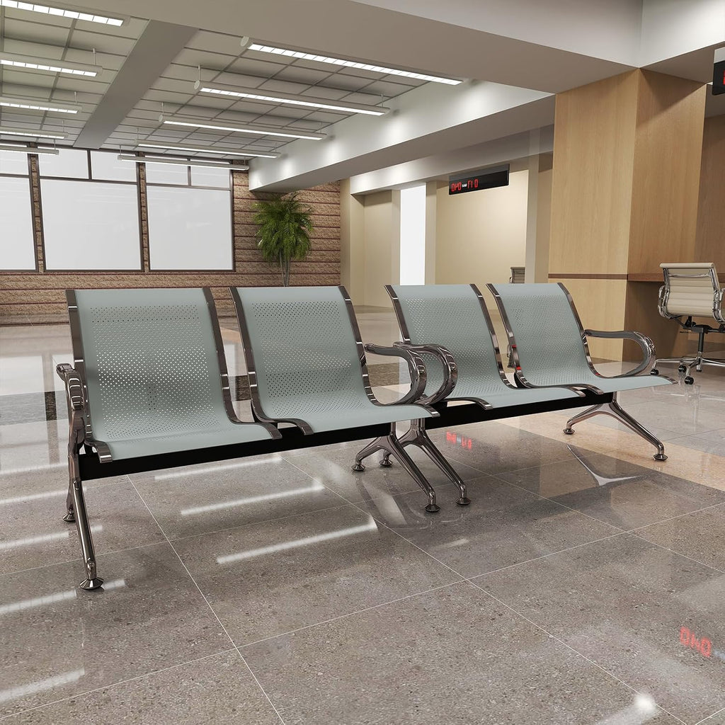 Kinfant Silver Waiting Room Chair Set - 2-Seat Waiting Room Bench Office Guest Reception Chair with Armrest for Airport Hospital Bank Salon Lobby(Sliver Mesh, Set of 2)