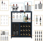 GAOMON Wine Bar Cabinet with Detachable Wine Rack, Bar Cabinet with Storage Space & Glass Holder, Mesh Door, Small Buffet Sideboard for Liquor and Glasses