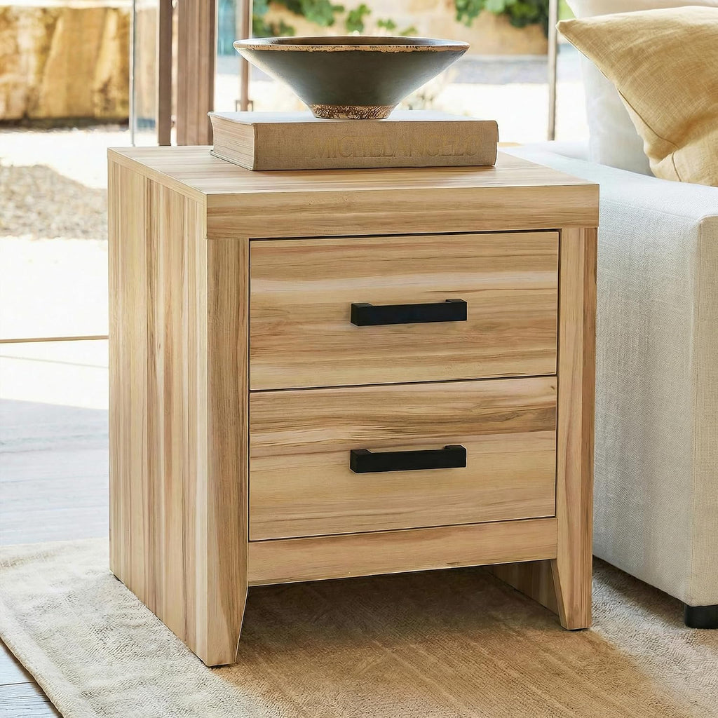 WAMPAT End Table with 2 Large Drawers, Farmhouse Side Table with Storage, Rustic Wood Nightstand Bedside Table for Bedroom and Living Room, Two-Tone