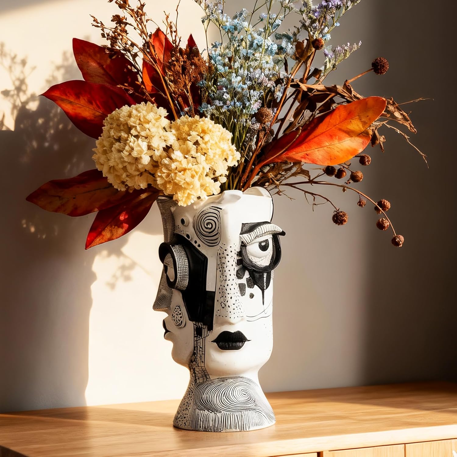 Face Vase - Flower Vase Unique, Funny Cool Abstract Art Decor Vase for Plants, Boho Flower Vase for Home Living Room Office Book Shelf