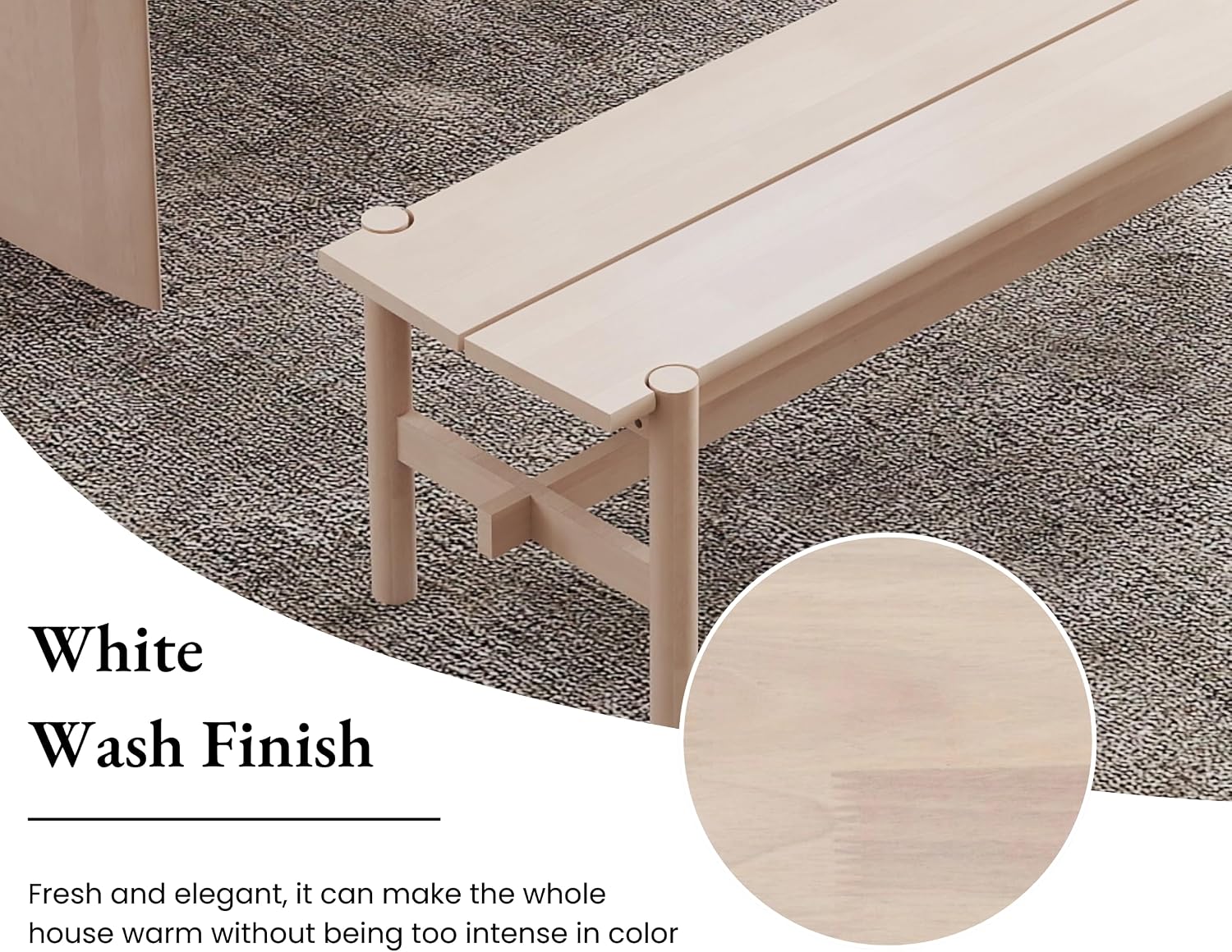 EALSON Solid Wood Bench Modern Farmhouse Entryway Bench 55” Long Dining Benches Seat End of Bed Benches for Bedroom, Kitchen, Hallway, Living Room, White Wash