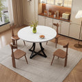 Modern Industrial Round Dining Table 47 Inch, x-Shaped Stable Pedestal, Space-Saving Small Kitchen Table for 4-6 People, Easy to Assemble for Dining Room Living Room,White
