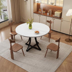 Modern Industrial Round Dining Table 47 Inch, x-Shaped Stable Pedestal, Space-Saving Small Kitchen Table for 4-6 People, Easy to Assemble for Dining Room Living Room,White