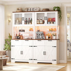 Unikito 71" Pantry Cabinet with LED Light & Outlet, Tall Kitchen Pantry Storage Cabinet with Microwave Stand, DIY Pegboard, Drawers and Adjustable Shelf, Farmhouse Kitchen Hutch for Dining Room