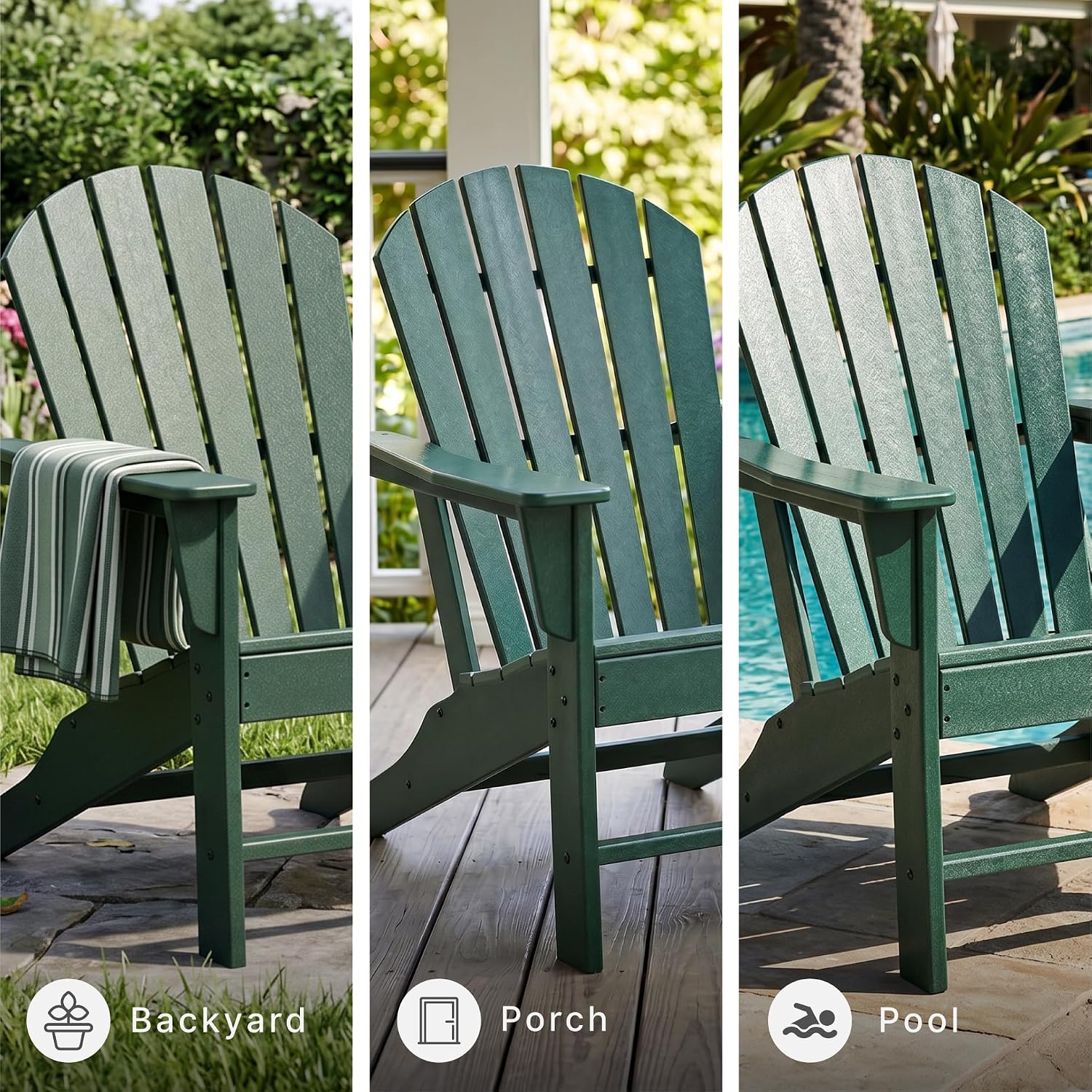 Signature Design by Ashley Karson City Green Adirondack Chair, Durable Weather Resistant HDPE, 36 Lbs Frame, Outdoor Patio Seating