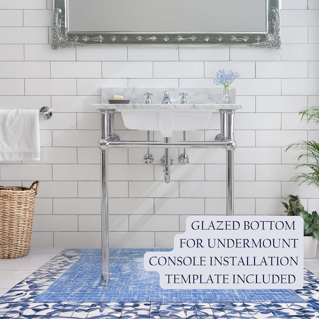 Nantucket Sinks GB-17x13-W Undermount Bathroom Sink – 17"x13" Rectangular White Bowl Bath Vanity Sink, Glazed Bottom for Open Console, w Overflow – Ceramic, High Gloss, Stain & Scratch Resistant