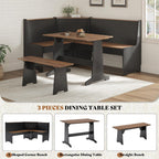 LUXOAK 3-Piece Corner Dining Set with Hidden Storage, Black Oak | Breakfast Nook, L-Shaped Corner Bench, Hidden Storage, Space Saving Design for Small Space, Kitchen Dining Room Furniture