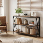 MAHANCRIS 47.2" Sofa Table, Industrial Console Table, 3-Tier Narrow Sofa Table with Storage Shelves, Foyer Table for Entryway, Hallway, Kitchen, Living Room and Bedroom, Rustic Brown CTHR800201