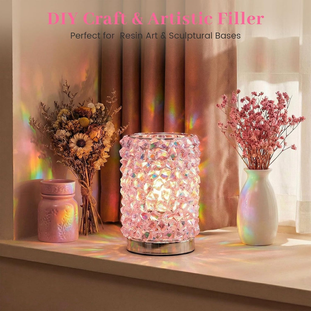 DomeStar Dazzling Pink Ice Rocks, 180PCS Holographic Acrylic Crushed Ice Sparkling Fake Diamonds Holographic Plastic Gems for Vases Fillers Table Scatter Decoration