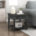 Lexicon Mid Century Modern 24" x 27" End Table with Storage, Wood Side Table with USB Charging Ports and Outlet, 1 Dovetail Drawer and Open Storage Shelf for Living Room/Bedroom, Charcoal