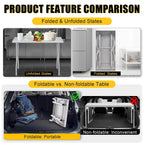 Garvee Folding Stainless Steel Table, 48x24 in, 400 LB Capacity, Heavy Duty Metal Foldable Prep/Work Table, No Assembly, Portable Workbench for Kitchen Laundry Restaurant Camping Garage