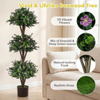 Goplus 51" Artificial Triple Ball Boxwood Topiary Tree, Faux Bush Plant with 59 Blossoms, Cement-Filled Plastic Pot, Sun-Resistant Indoor Outdoor Fake Greenery for Porch Home Decoration Housewarming