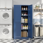 SteeLoong Kitchen Pantry Cabinet,71” Metal Pantry Storage Cabinets with Doors and 4 Adjustable Shelves,Blue Kitchen Cabinet with 2 Gold Handles,Tall Cabinet for Livingroom