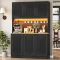 71" Black Kitchen Pantry with Power Outlet & LED Light, Large Kitchen Hutch Cabinet with Adjustable Shelf, Modern Buffet Cabinet with 6 Doors, Food Pantry Storage for Dining Room (Black 6 Doors)