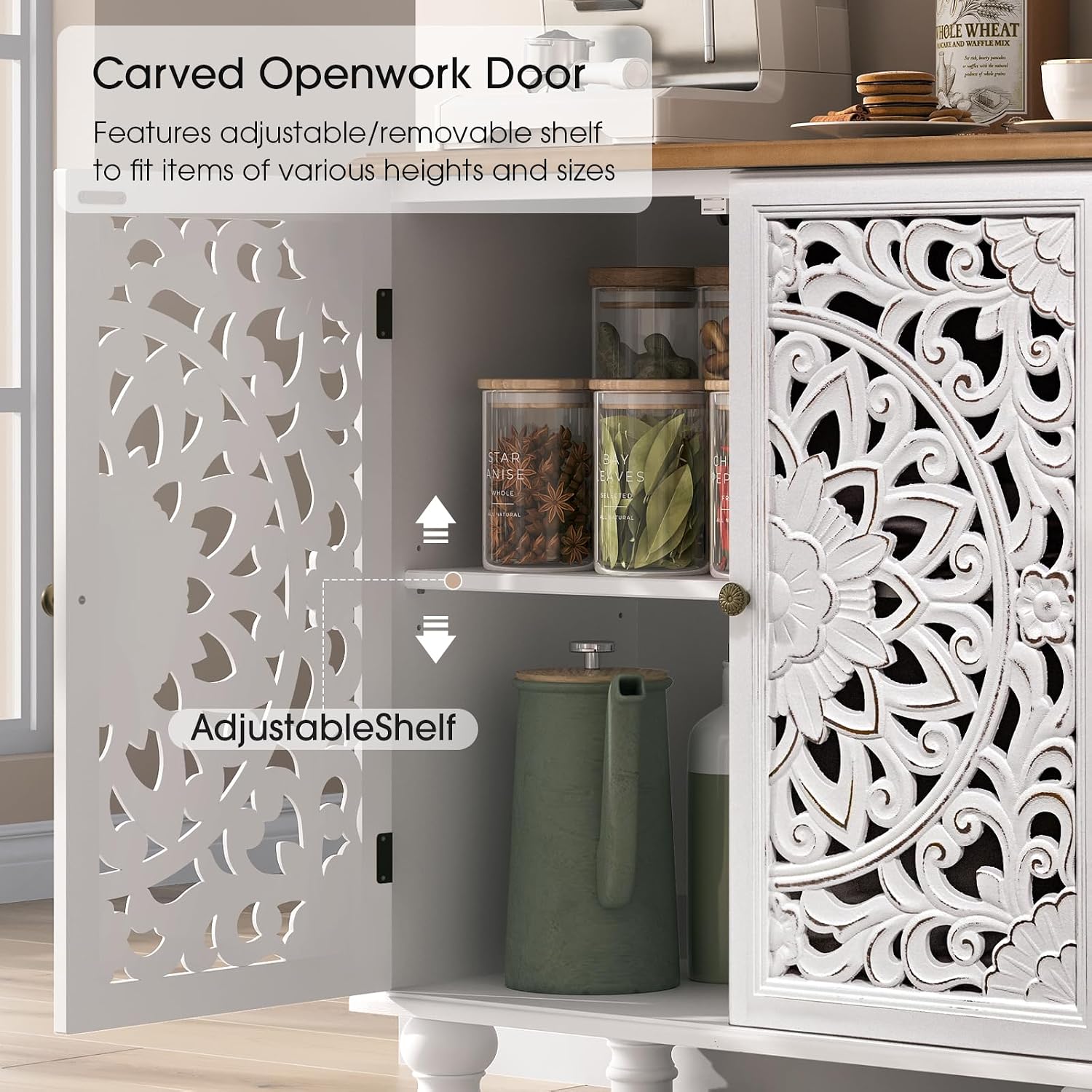 Jiansu furni Accent Cabinet with Carved Doors,Sideboard Buffet Cabinet with Storage