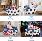 4FT Soccer Football Bean Bag Chair with Printed Flag Bean Bag Cover for Adults&Kids,2026 World Cup USA Fan Large Memory Foam Beanbags Ideal for Game Day & Living Room Bedroom