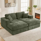 80.7" Oversized Double Chaise Lounge Chair Indoor, Cloud Boneless Sleeper Sofa Bed with 4 Pillows, Extra Deep Seat Cozy Loveseat Couch for Living Room Bedroom, No Assembly Required (Green)