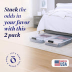 HOMZ 2-Pack Under Bed Storage, Clear Plastic Containers with Lids, 60 Quart, Gray Latch - Stackable Underbed Organizer Bins for Shoes, Bags, Clothes, and Towels