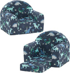 Ulax furniture Kids Sofa Couch, 2-in-1 Flip Out Toddler Couch, Baby Lounge Chair (Navy Dinosaur)