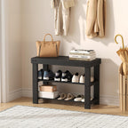 Sweetcrispy Shoe Rack Bench, 3-Tier Bamboo Entryway Storage Organizer, 286lb Capacity, Shoes Stand for Front Door Entrance, Bedroom, Living Room, Bathroom, Balcony, 11.3 x 27.6 x 17.8 Inches, Black