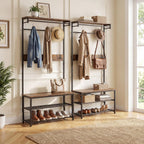 COSTWAY Hall Tree with Bench and Shoe Storage, 4-in-1 Entryway Organizer with 6 Removable Hooks, Top Shelf & Hanging Rod, Industrial Coat Rack for Mudroom Entrance Bedroom Living Room, Rustic Brown