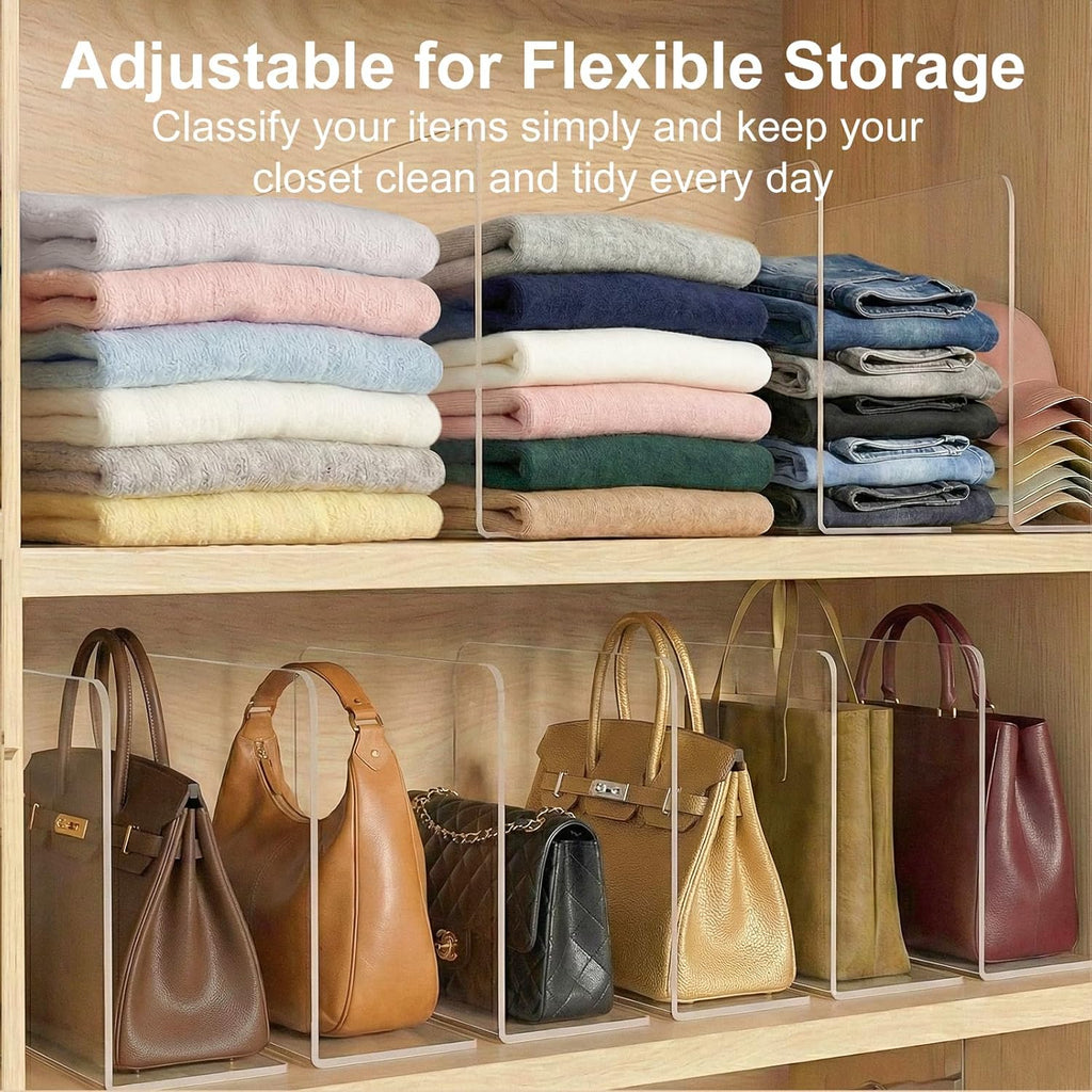 SortNStore Shelf Dividers for Closet Organization: 12" Tall x 12" Deep, Taller Adhesive Separators Features Acrylic Material and Provides Storage for Clothes and Purses in Bedroom Cabinets(8-Pack)