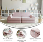 Flash Furniture Marlowe Modular Foam Kids Play Couch, 6 Soft Sectional Sofa Pieces, Convertible Kids Couch, Removable Covers, 56", Blush