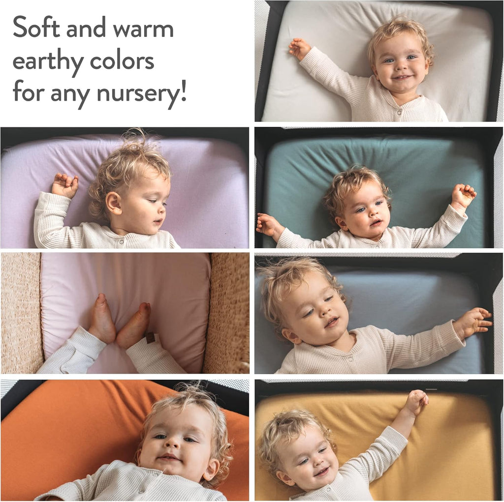 Joey + Joan Bassinet Fitted Sheets for Nestig Mini Crib, Graco Travel Lite Crib & Bassinets, Guava Bassinet 20x30 Inch – 100% Jersey Cotton Fitted Sheets – Light + Dark Sage Green – 2 Pack