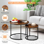 SUPER DEAL Small Round Coffee Tables for Living Room Apartment, Set of 2 Industrial Nesting Side End Table w/Wooden Surface Top and Sturdy Metal Legs Modern Table, Rustic Brown