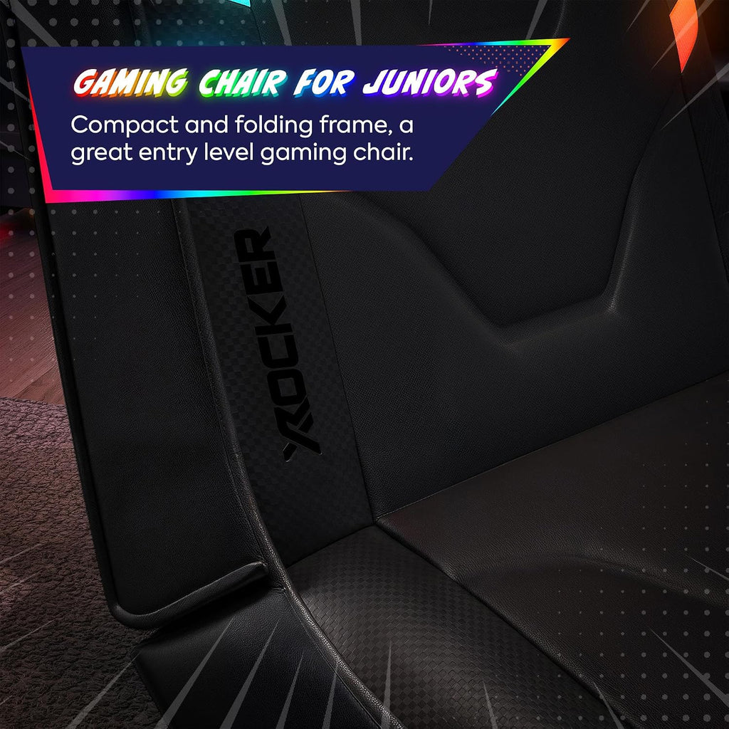 X Rocker Shadow RGB 2.0 Floor Rocker, Audio Console Gaming Chair - Neo Motion™ Sync App Controlled LED Lights, Headrest Speakers, Folding Rocking Base, Wipe-Clean Faux Leather for Kids & Teens - Black