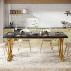 Tribesigns Modern Dining Table, 63" Large Kitchen Table for 4-6 People, Unique Rectangular Dinner Table Kitchen & Dining Room Furniture with Black Faux Marble Tabletop and Geometric Legs