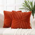 All Smiles Rust Throw Pillow Covers 18x18 Set of 2，Fall Autumn Burnt Orange Terracotta Decorative Cushion Cases Farmhouse Boho Living Room Sofa Couch Bed Soft Faux Fur Fluffy Velvet Cross Stitch