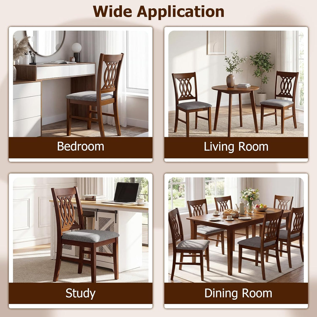 Giantex Upholstered Dining Chairs Set of 2, Farmhouse Fabric Side Chairs w/Cushioned Seats, Patterned Backrests, Sturdy Rubber Wood Frames, Wooden Accent Chairs for Kitchen, Dining Room