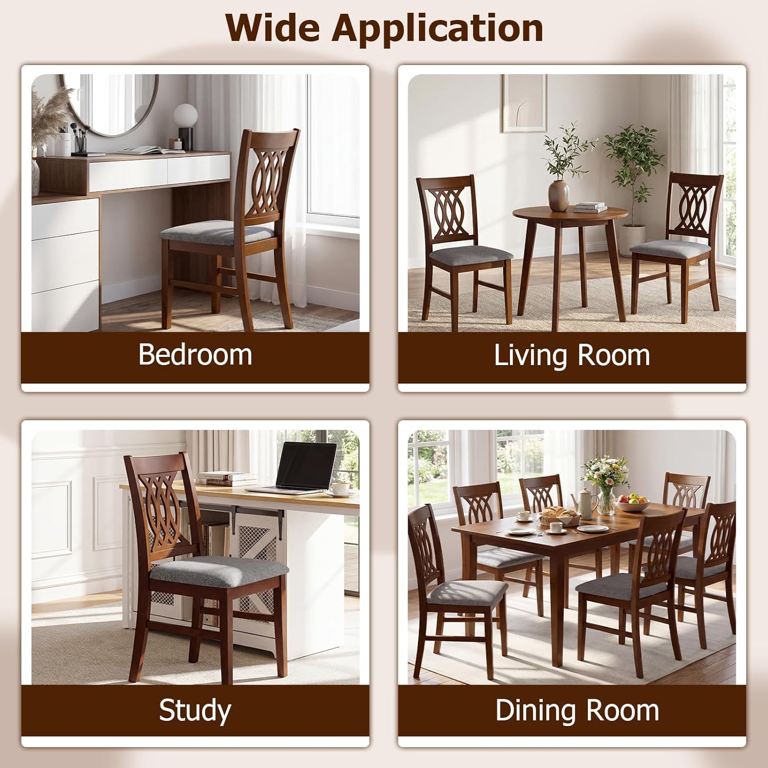 Giantex Upholstered Dining Chairs Set of 2, Farmhouse Fabric Side Chairs w/Cushioned Seats, Patterned Backrests, Sturdy Rubber Wood Frames, Wooden Accent Chairs for Kitchen, Dining Room