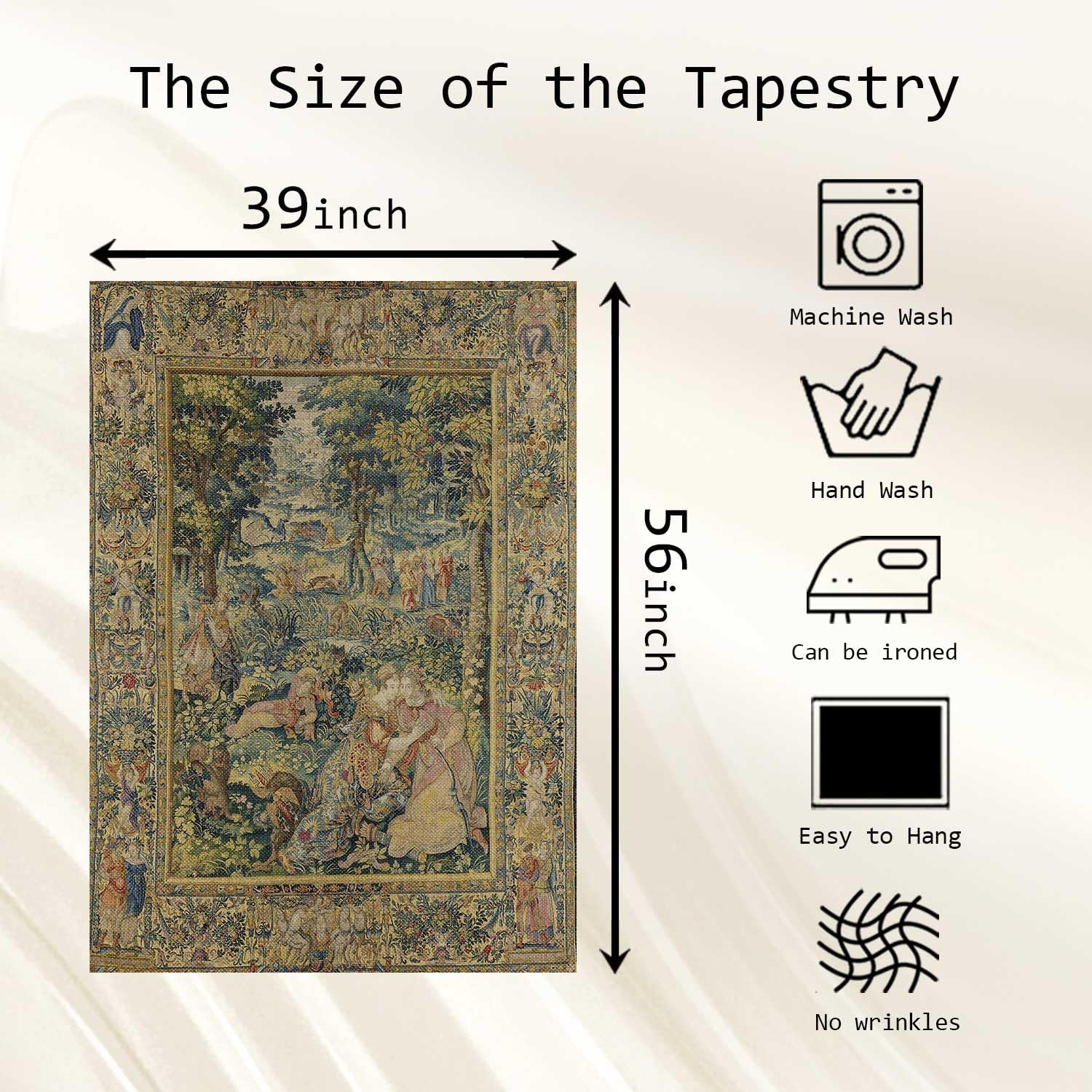 LATETOMT Retro Medieval Tapestry Wall Hanging, Renaissance Garden Scene Art Decor, Cotton Linen Wall Decor for Bedroom Living Room Dorm 39x56in LTMMYW005