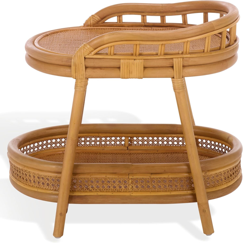 SAFAVIEH Couture - Shayleen 2-Tier Natural Rattan Accent Table - Handwoven Boho Coastal Design - Fully Assembled - Ideal for Living Room, Bedroom, Kitchen (CWK3023A)