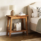 LITTLE TREE Narrow Side Table, Solid Wood Slim End Table for Small Spaces, 23.6" Sofa Side Tables, Skinny Bedside Tables Nightstand for Bedroom, Natural Wood (1 Piece)