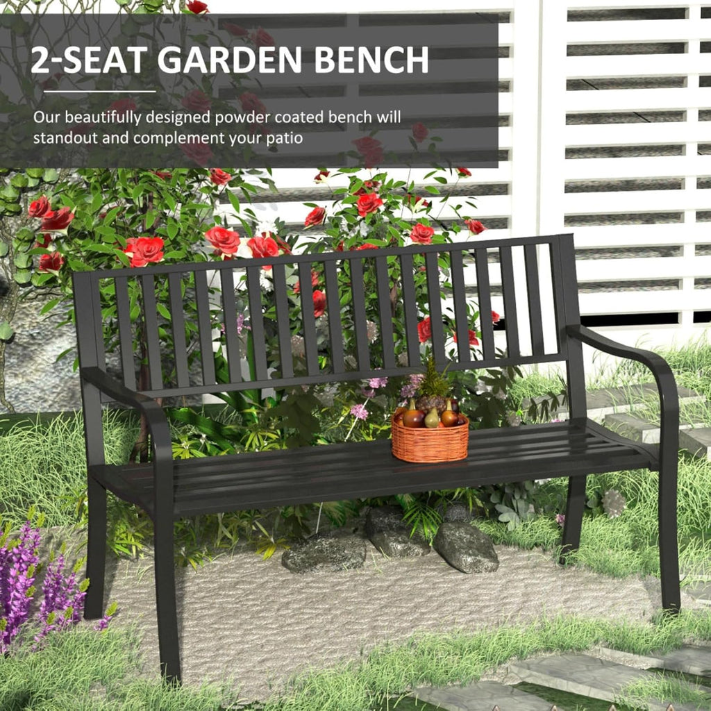 Hassyee Outdoor Metal Garden Bench with Slatted Seats and Backrests for Poolside, Garden, Lawn, Patio Porch Bench with Sturdy Frame for Balcony, Beach, Backyard