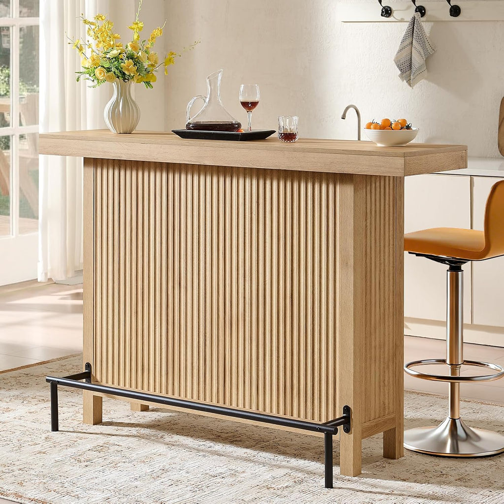 Okvnbjk 63-Inch 2-Tier Bar Table with Footrest, Oak | Coffee Bar Cabinet, Large Counter Height Pub Table Storage Shelf Home Bar Unit for Kitchen, Bistro, Dining Room, Living Room