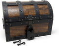 Nautical Cove Handmade Wooden Treasure Chest Storage Box – Deluxe Design with Real Leather Accents, Working Iron Lock & Skeleton Keys, Decorative Keepsake Chest (Medium - 10 x 7 x 7)