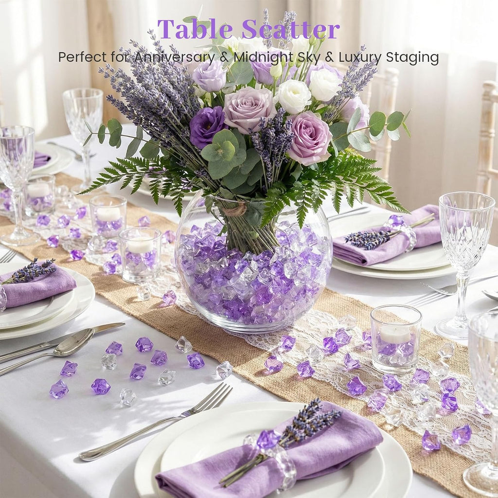 DomeStar 150PCS Fake Ice, Vase Filler Purple Fake Diamonds Plastic Clear Gems Crystals for Table Scatter Decoration