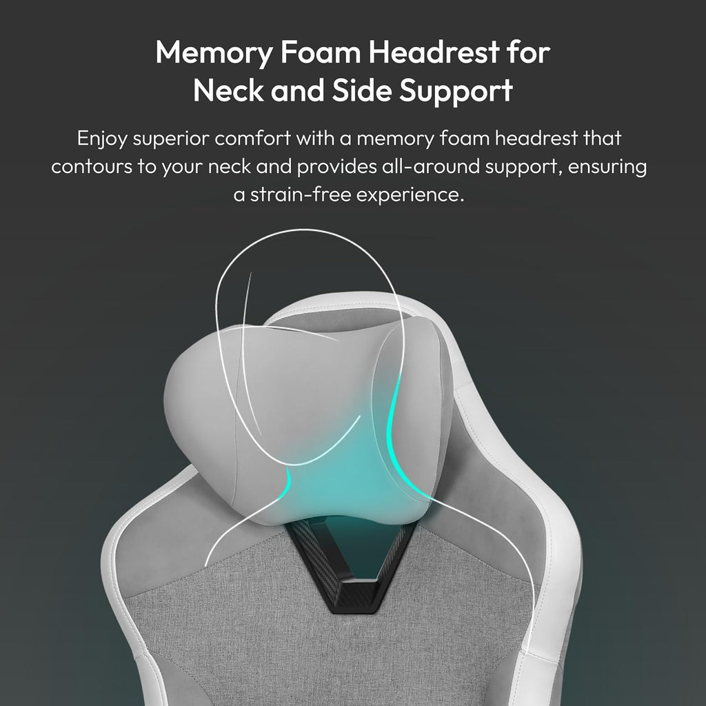 ThunderX3 EAZE Gaming Chair, for Adults Ergonomic Office Chair, High Back Desk Chair, Synchronous Tilt, Memory Foam Lumbar Support, Neck Pillow, Adjustable Soft Armrest, Fabric, Loft Light Grey